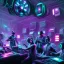 Placeholder: guys listening to the music, cyberpunk