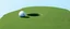 Placeholder: macro photo of a golf green, golf ball with shadow next to the hole(circular), ground is short groomed green grass, clear blue sky, add texture and depth, realism