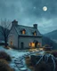 Placeholder: lone old stone cottage with lights on, by Frozen apocalypse " a patchwork art by Jamie heiden, peter doig, Renoir, pol Ledent, endre penovac, Gustave Loiseau, Arthur Rackham, Doug Chinnery, Maud Lewis. inlay, watercolors and ink, beautiful, fantastic view, extremely detailed, intricate, best quality, highest definition, rich colours. intricate beautiful dynamic lighting award winning fantastic view ultra detailed 4K 3D high definition hdr elegant intricate beautiful award winning fantastic view