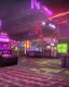 Placeholder: A dark photo of the corners of an 80's aesthetics arcade at night, with a lot of functioning arcade machines, a vaporwave floor and some colorful tiles in between the floor. Purple aesthetics. There are some pizza boxes over some of the arcade machines