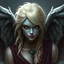 Placeholder: a blonde fantasy woman who is turning into a gargoyle, her face is partially stone, stone wings, digital art, stylised