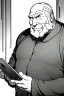 Placeholder: old man at phone, greyscale