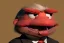 Placeholder: Angry muppet trump in suit, no tongue, looking forward, face, Small and round puffball nose