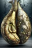 Placeholder: Grunge, woman as a decaying dried out Pear intricately showing its internal structure and seeds, cyberpunk, ultra unique natural textures, slight imperfections, vray.