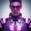 Placeholder: Cute boy face eyeglasses , Sci-fi character, purple backlight, pink and purple, scifi suit, profile, purple background, pink lighting