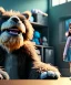 Placeholder: Realistic toys room scene. big furry monster sitting. girl from behind. Steven Spielberg style. Red hair, smile, happy, gradient color fog. highly detailed, concept art, unreal engine 5, ray tracing, RTX, lumen lighting, ultra detail, volumetric lighting, 3d, finely drawn, high definition, high resolution.