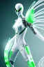 Placeholder: Cyborg symbiote, white color, green color, tendrils, high tech, cyberpunk, biopunk, membrane wings, carbon fiber