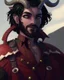 Placeholder: fantasy demon tiefling horned, small ram horns, white skin, ashey complexion, rogue scoundrel happy go lucky, cheeky smile, gunslinger, pirate gear, yellow eyes, cat eyes, black neck length hair, short black beard, green jacket, leather ammo belt,