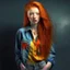 Placeholder: pretty girl, aged 18, ginger, conventionally attractive, colourful clothes, realism, jeans