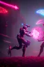 Placeholder: cyborgs fighting against each other in roman coloseum, perfect, sharp,red blossoms, laserweapongs,8k quality, cyberpunk art, neon lights, rustical, old technology, pink shining, showkampf, antik, römisches empire, panorama picture