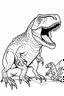 Placeholder: create a coloring page Depict a juvenile T-Rex being fed by its parent, who might be regurgitating food or bringing back prey to share. This scene can highlight the nurturing behavior of T-Rex parents. ink drawing clipart, simple line illustrations, colored