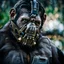 Placeholder: Cyborg, Ape, breathing device, gas mask, respirator Christopher Nolan, Dystopian, Extreme depth of field, bokeh blur, Alberta, all-natural, in the style of candid, imperfection, natural lighting, Fuji Film, Anamorphic lens