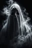 Placeholder: close up of a Ghost, luminated, ghost in motion, transparent white smoke, black background, ultra detailed, creepy, horror mood, sinister, surreal cinematic