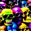 Placeholder: a picture of a dark, comedic, anatomically correct wall of colorful tightly packed stacked skulls of varying sizes and expressions, photo realistic, insanely meticulous, highly detailed, part of a collection of bones on display, 64k, dystopian, vray, cartoonish, cartoon character skulls