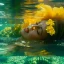 Placeholder: Goldie Hawn underwater with yellow flowers for hair, closed eyes, rtx, reflection, 8k, glow, winning photography, caustics