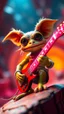 Placeholder: a muppet show gekko gremlin rock star with space lazer guitar in the style of Escher, bokeh like f/0.8, tilt-shift lens 8k, high detail, smooth render, down-light, unreal engine, prize winning