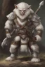 Placeholder: Dnd a young bugbear with WHITE fur and leather armor