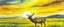 Placeholder: an Elk in a prairie canola field, sunset sky, detailed watercolor