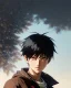 Placeholder: Detailed young anime boy crying, intricate details, full body portrait, keep head in frame, slight, black Japanese motif, concept art, highly detailed, digital painting, concept art, sharp focus, illustration, art by Yoji Shinkawa, WLOP and greg rutkowski and alphonse mucha and artgerm and yanjun Chen and Junji ito and Makoto Shinkai, HDR, octane render