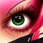 Placeholder: crystal clear blue eyes, and dark pink hair, dot eyebrows, woman, angry expression, pointy ears, long hair, sexy, young, beautiful