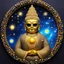 Placeholder: A scaly Buddha with sun glasses and a large collar in collared wooden pearls, lying on his side, his bald head in his hand. His yellow skin has blue snaky scales. What a sight to behold! The scaly Buddha's sun glasses gleam in the cosmic light, reflecting the stars and galaxies that swirl around him. His large collar of wooden pearls adds a touch of elegance to his otherworldly appearance, hinting at a deep connection to nature and the universe itself.