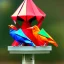 Placeholder: colorful origami birds sitting on a bird feeder