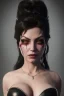 Placeholder: Trish Status as evil queen in black leather, leather, busty, cleavage, angry, rage, stern look. character design by cory loftis, fenghua zhong, ryohei hase, ismail inceoglu and ruan jia. unreal engine 5, artistic lighting, highly detailed, photorealistic, fantasy