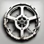 Placeholder: post-apocalyptic steering wheel icon in white color over the back background, stylized