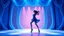 Placeholder: modern stage with blue theme artistic decoration , color full dynamic lighting, a beautiful lady in modern clothing dancing, 3D recursive fractal structure animating background