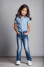 Placeholder: Little 8 years old 1girl wearing a pretty shirt and jean pant, standing pose