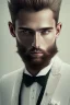 Placeholder: 8K, a Highly detailed stunning portrait of Dom man with a a sexy lover, white suit, beard, and short hair, bad boy