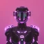 Placeholder: handsome, cute man, handsome man in futuristic suits, black and white highlight hair color, pink and purple background, pink lighting, deep purple backlighting, gun, smoke, robot suits