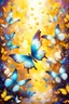 Placeholder: vibrant psychedelic oil painting image, airbrush, 64k, cartoon art image of background YELLOW and WHITE BUTTERFLIES , futurism style