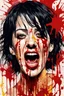 Placeholder: Digital illustration of 90s graphic design collage in Giallo highbrow artistic style portrait of italian actress Asia Argento, beautiful and young, covered in splattered blood, screaming, her eyes wide in terror, anime semi-realistic, exaggerated realism, macabre fine art, hardcore gore, horrorcut v.2, kandinsky 2.2,