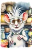 Placeholder: SKETCH WATERCOLOR PASTEL COLOURS - “Mr. Whiskers McStreusel crazy old mouse inside his magic cheese shop, a wiry fellow with wild white hair and glasses so large they practically covered his whole face.”