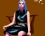 Placeholder: Billie Eilish, sitting on a chair, Black Short Dress, high detail, realistic