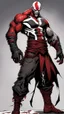 Placeholder: Kratos with body symbiote venom and Dressed kratos Clothes with red kratos tattoos and skin from symbiote and in holding blade of choice