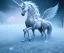 Placeholder: surreal illustration of a unicorn on frozen ground, realistic, surrealism, surreal unicorn with glowing wings, glowing soft and smooth wings, shadow, abstract surreal fantasy art, highly detailed, intricate patterns on wings, soft studio lighting, smooth dark blue background 64k