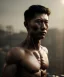 Placeholder: Ultra realistic photographic night portrait, cinematic, naked, young, Asian, all shaved <strong man> <hanging wires> many wires connected to the head <perfect pupil> <cyborg> <garage> <long shot view> <sci-fi futuristic> <thriller>, fog, soft color, highly detailed, unreal engine 5, ray tracing, RTX, lumen lighting, ultra detail, volumetric lighting, high definition.