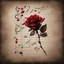 Placeholder: Hyper realistic sketch of a small red rose & musical notes on a vintage paper on side with dark background