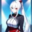 Placeholder: Clear focus, 8k, beautiful lighting, vibrant colors, girl, white hair, long hair, vibrant red eyes, ponytail, same twins, white hair, blue eyes, same clothes, heterochromia,