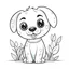 Placeholder: Generate a cute Dog , vase, resolution, cartoon-sticker style with clear lines on a pure white background suitable for a children's coloring book.