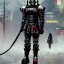 Placeholder: portrait of a Robot samurai, Japanese cyber style, art by Yoji Shinkawa, artist, cold ambient, rain, fog, latex, cables, purpurin, black, decorative color lights, neon style, led lights, fog, rain, vibrant color, highly detailed, art stations, concept art, smooth, unreal engine 5, god rays, ray tracing, RTX, lumen lighting, ultra detail, volumetric lighting, 3d, finely drawn, high definition, high resolution.