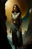 Placeholder: 1970's dark fantasy cover dnd style oil painting of mia kalifa in a minimalist far perspective.