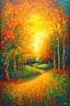 Placeholder: Primordial Mind; Lowbrow Post-Impressionist painting inspired by Hundertwasser and Van Gogh; Golden Hour; Exquisitely Detailed; Fall Foliage and Evergreen Palette