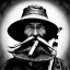 Placeholder: pencil Black and white Portrait of old fishermen sitting on a chair ,long beard, smoke coming out wooden tobacco pipe ,wearing a bucket hat, fantasy 8k by Van Gogh