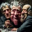 Placeholder: The oddest coagulation and mixture of friends, glossy finish, dine, details very accentuated, stunning style, oniric, Yves Tanguy, George Grosz, hyperphotography, hilarious, blatant, gross, caricature, very funny, Hasselblad h6d400c, obnoxious