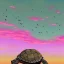 Placeholder: turtle and pink sky and people