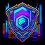 Placeholder: cyberpunk retro futuristic police badge in the city for comics