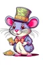 Placeholder: a mouse with a fancy hat holding money, cartoon artstyle